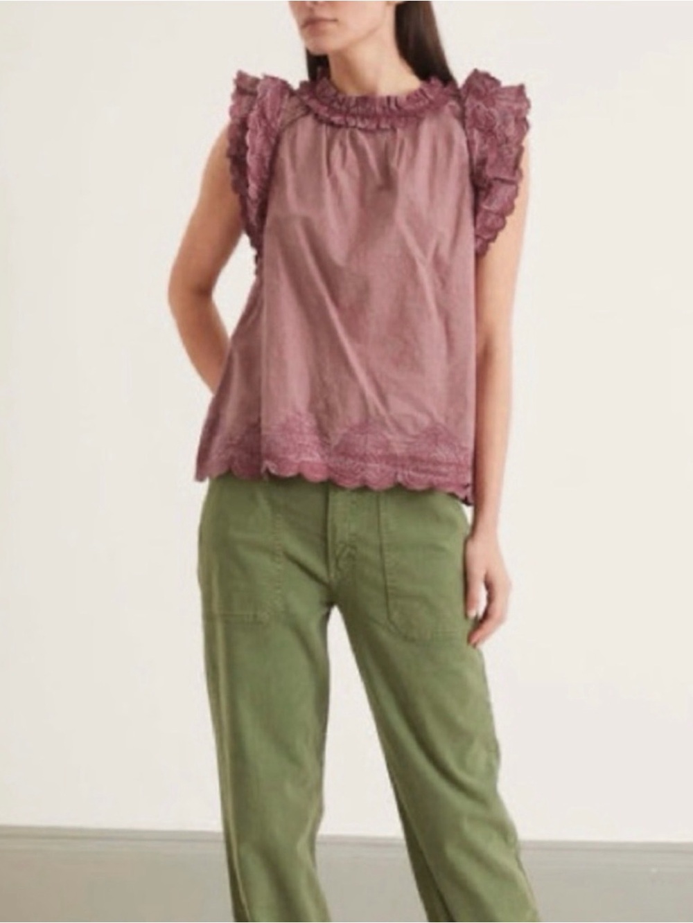 Sea New York Heidi Heart Quilt Flutter Sleeve Top Size Medium